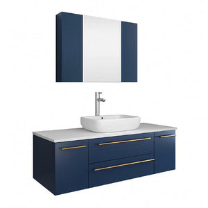 Fresca Lucera Modern 48" Royal Blue Wall Hung Vessel Sink Bathroom Vanity Set | FVN6148RBL-VSL FVN6148RBL-VSL