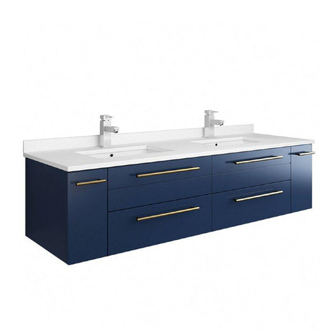 Image of Fresca Lucera Modern 60" Royal Blue Wall Hung Double Undermount Sink Bathroom Vanity | FCB6160RBL-UNS-D-CWH-U FCB6160RBL-UNS-D-CWH-U
