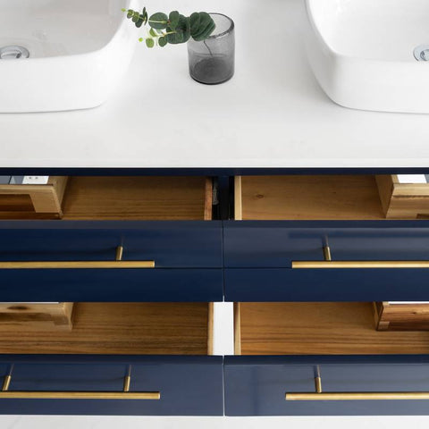 Image of Fresca Lucera Modern 60" Royal Blue Wall Hung Double Vessel Sink Bathroom Vanity Set | FVN6160RBL-VSL-D FVN6160RBL-VSL-D