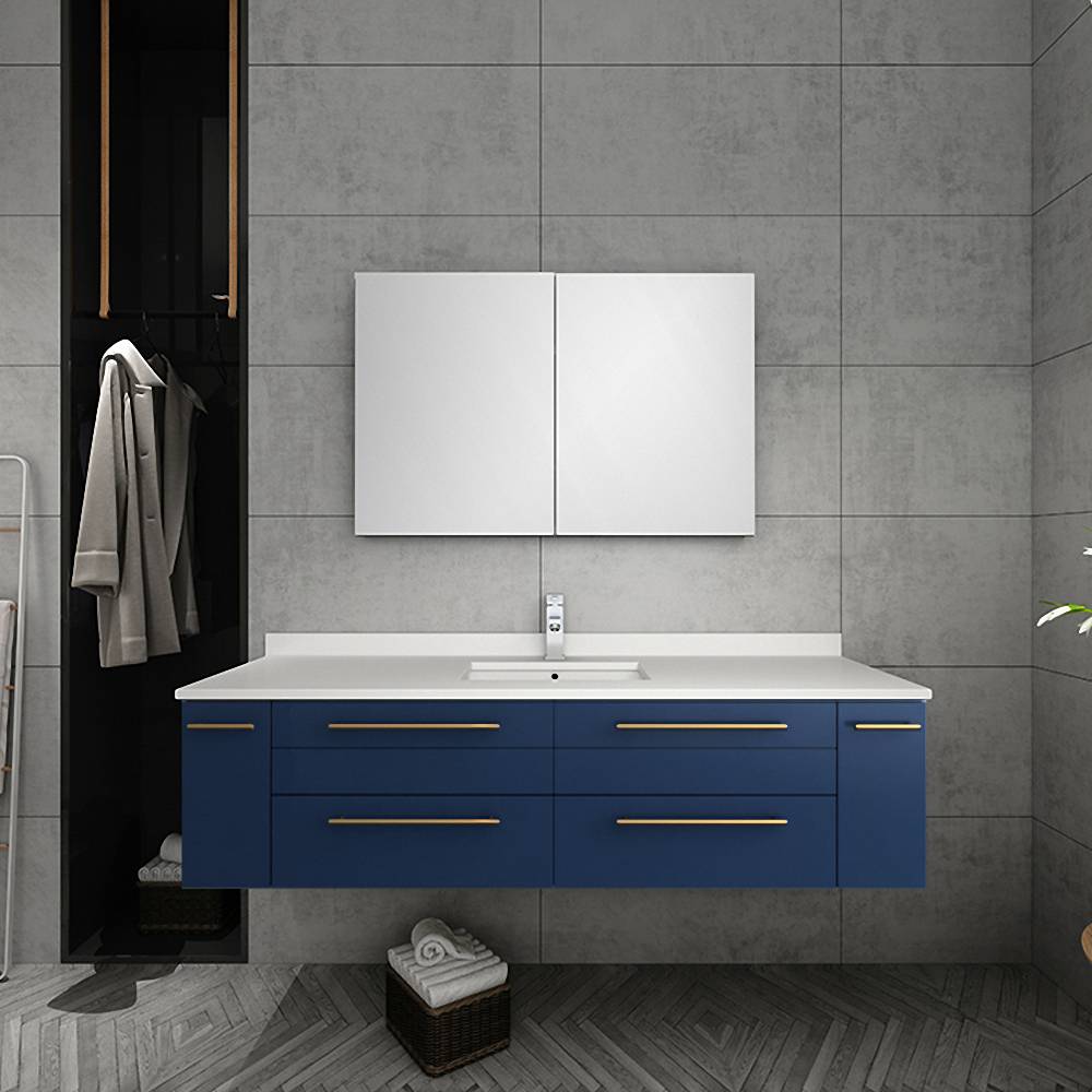 Fresca Lucera Modern 60" Royal Blue Wall Hung Undermount Sink Bathroom Cabinet | FCB6160RBL-UNS FCB6160RBL-UNS