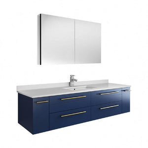 Fresca Lucera Modern 60" Royal Blue Wall Hung Undermount Sink Bathroom Vanity Set |FVN6160RBL-UNS FVN6160RBL-UNS