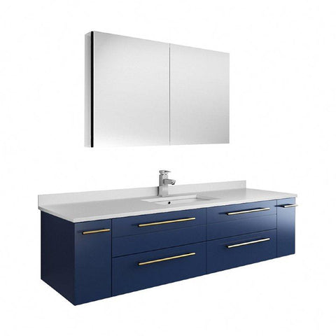 Image of Fresca Lucera Modern 60" Royal Blue Wall Hung Undermount Sink Bathroom Vanity Set |FVN6160RBL-UNS FVN6160RBL-UNS
