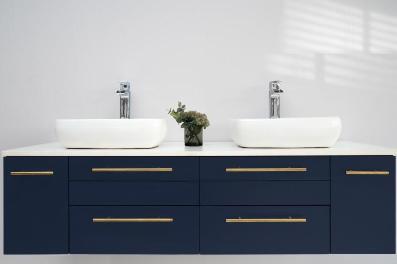 Fresca Lucera Modern 72" Royal Blue Wall Hung Double Vessel Sink Bathroom Vanity | FCB6172RBL-VSL-D-CWH-V