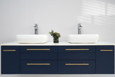 Image of Fresca Lucera Modern 72" Royal Blue Wall Hung Double Vessel Sink Bathroom Vanity | FCB6172RBL-VSL-D-CWH-V