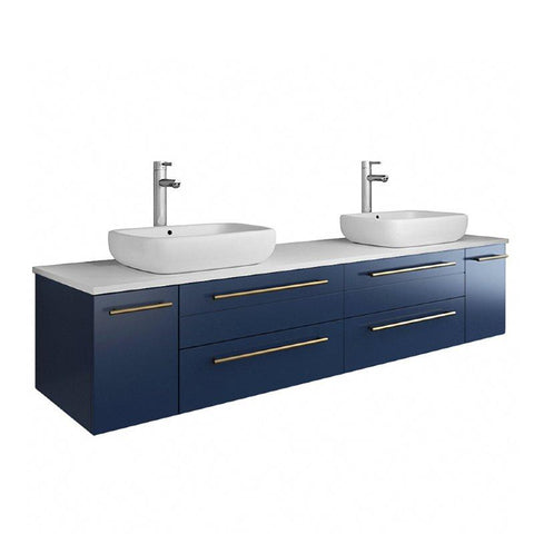Image of Fresca Lucera Modern 72" Royal Blue Wall Hung Double Vessel Sink Bathroom Vanity | FCB6172RBL-VSL-D-CWH-V FCB6172RBL-VSL-D-CWH-V