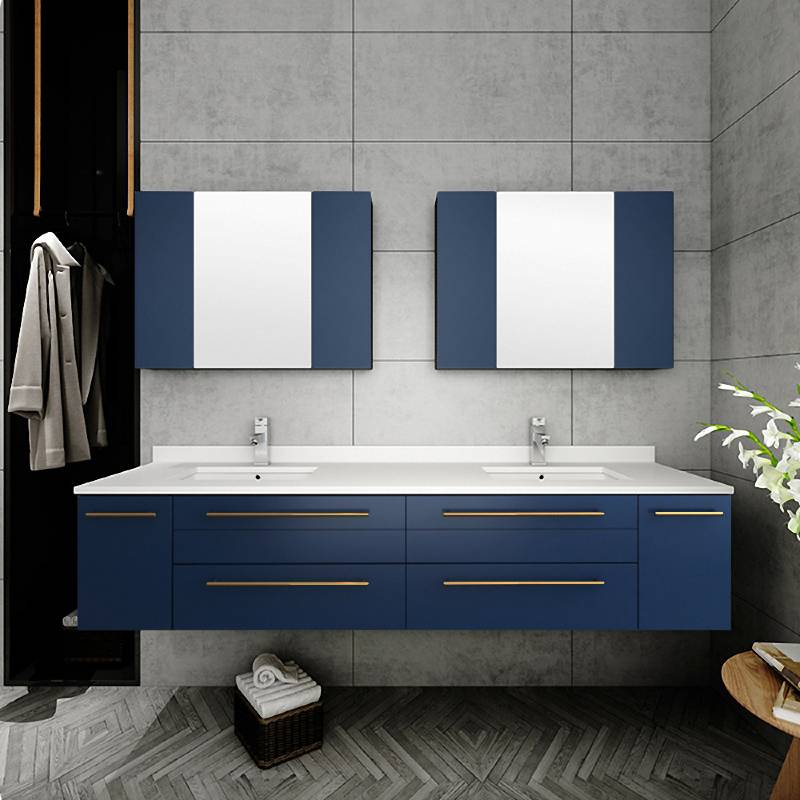 Fresca Lucera Modern 72" Royal Blue Wall Hung Undermount Sink Bathroom Cabinet | FCB6172RBL-UNS FCB6172RBL-UNS