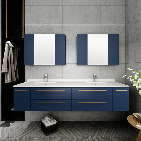 Image of Fresca Lucera Modern 72" Royal Blue Wall Hung Undermount Sink Bathroom Cabinet | FCB6172RBL-UNS FCB6172RBL-UNS