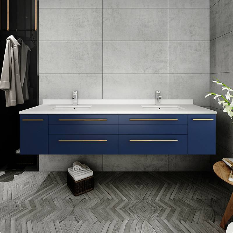 Fresca Lucera Modern 72" Royal Blue Wall Hung Undermount Sink Bathroom Cabinet | FCB6172RBL-UNS FCB6172RBL-UNS