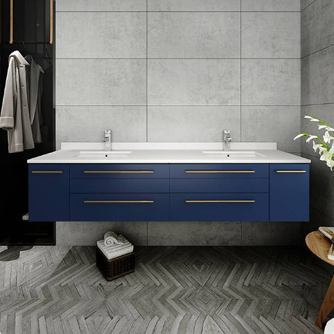 Image of Fresca Lucera Modern 72" Royal Blue Wall Hung Undermount Sink Bathroom Cabinet | FCB6172RBL-UNS FCB6172RBL-UNS