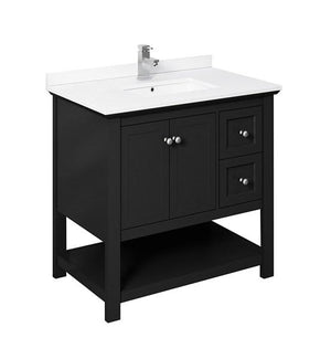 Fresca Manchester 36" Black Traditional Bathroom Cabinet w/ Top & Sink | FCB2336BL-CWH-U