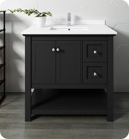 Image of Fresca Manchester 36" Black Traditional Bathroom Cabinet w/ Top & Sink | FCB2336BL-CWH-U