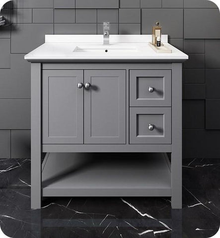 Image of Fresca Manchester 36" Gray Traditional Bathroom Cabinet w/ Top & Sink | FCB2336GR-CWH-U
