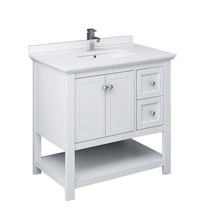 Fresca Manchester 36" White Traditional Bathroom Cabinet w/ Top & Sink | FCB2336WH-CWH-U