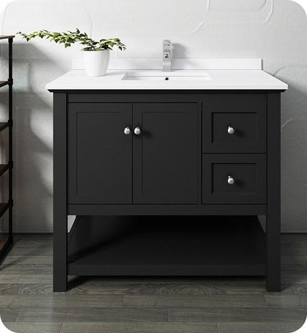 Image of Fresca Manchester 42" Black Traditional Bathroom Cabinet w/ Top & Sink | FCB2340BL-CWH-U FCB2340BL-CWH-U