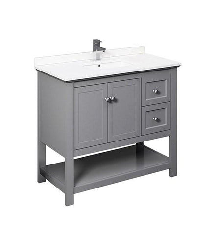 Image of Fresca Manchester 42" Gray Traditional Bathroom Cabinet w/ Top & Sink | FCB2340GR-CWH-U FCB2340GR-CWH-U
