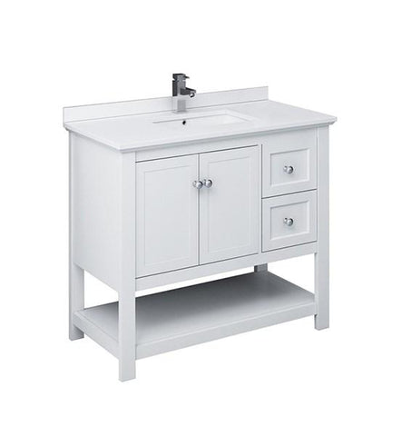 Image of Fresca Manchester 42" White Traditional Bathroom Cabinet w/ Top & Sink | FCB2340WH-CWH-U
