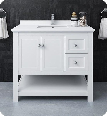 Image of Fresca Manchester 42" White Traditional Bathroom Cabinet w/ Top & Sink | FCB2340WH-CWH-U