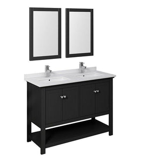 Fresca Manchester 48" Black Double Sink Bath Bowl Vanity Set w/ Mirrors/Faucet FVN2348BL-D-FFT1030BN