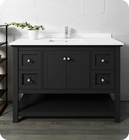 Image of Fresca Manchester 48" Black Traditional Bathroom Cabinet w/ Top & Sink | FCB2348BL-CWH-U