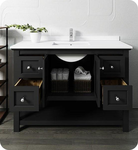 Image of Fresca Manchester 48" Black Traditional Bathroom Cabinet w/ Top & Sink | FCB2348BL-CWH-U