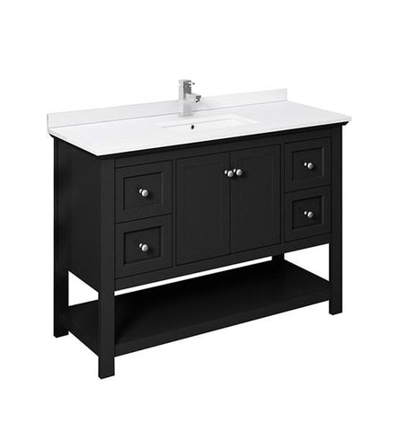 Image of Fresca Manchester 48" Black Traditional Double Sink Bathroom Cabinet w/ Top & Sinks | FCB2348BL-D-CWH-U