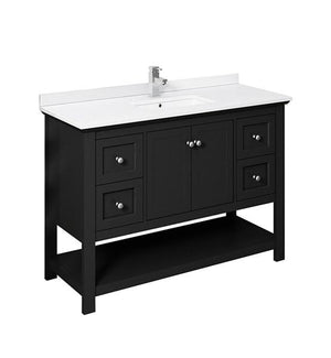 Fresca Manchester 48" Black Traditional Double Sink Bathroom Cabinet w/ Top & Sinks | FCB2348BL-D-CWH-U FCB2348BL-D-CWH-U