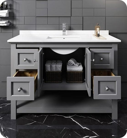 Image of Fresca Manchester 48" Gray Traditional Bathroom Cabinet w/ Top & Sink | FCB2348GR-CWH-U