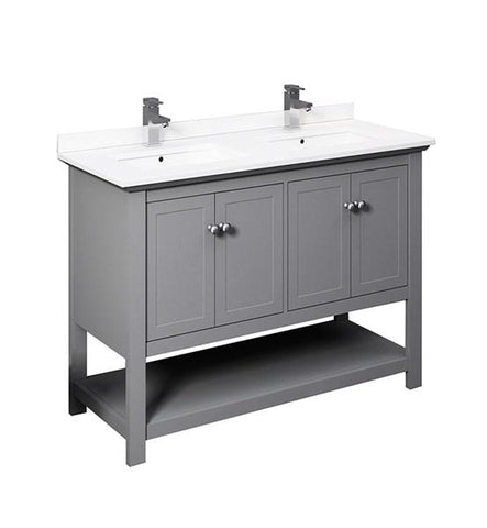 Image of Fresca Manchester 48" Gray Traditional Double Sink Bathroom Cabinet w/ Top & Sinks | FCB2348GR-D-CWH-U