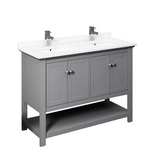 Fresca Manchester 48" Gray Traditional Double Sink Bathroom Cabinet w/ Top & Sinks | FCB2348GR-D-CWH-U FCB2348GR-D-CWH-U