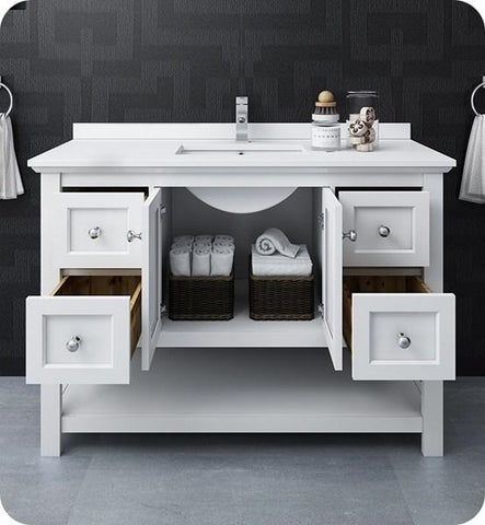 Fresca Manchester 48" White Traditional Bathroom Cabinet w/ Top & Sink | FCB2348WH-CWH-U