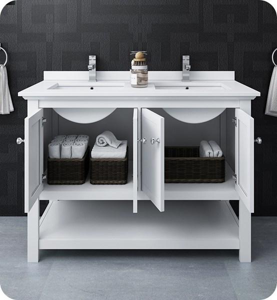 Fresca Manchester 48" White Traditional Double Sink Bathroom Cabinet w/ Top & Sinks | FCB2348WH-D-CWH-U