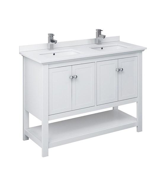 Fresca Manchester 48" White Traditional Double Sink Bathroom Cabinet w/ Top & Sinks | FCB2348WH-D-CWH-U