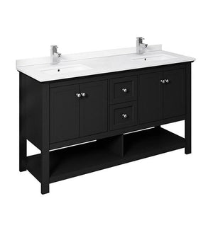 Fresca Manchester 60" Black Traditional Double Sink Bathroom Cabinet w/ Top & Sinks | FCB2360BL-D-CWH-U