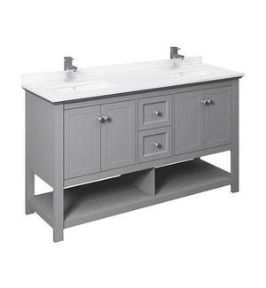 Fresca Manchester 60" Gray Traditional Double Sink Bathroom Cabinet w/ Top & Sinks | FCB2360GR-D-CWH-U FCB2360GR-D-CWH-U