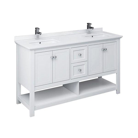 Fresca Manchester 60" White Traditional Double Sink Bathroom Cabinet w/ Top & Sinks | FCB2360WH-D-CWH-U
