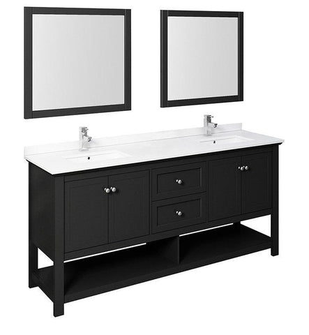 Image of Fresca Manchester 72" Black Double Sink Bath Bowl Vanity Set w/ Mirrors/Faucet FVN2372BL-D-FFT1030BN