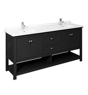 Fresca Manchester 72" Black Traditional Double Sink Bathroom Cabinet w/ Top & Sinks | FCB2372BL-D-CWH-U FCB2372BL-D-CWH-U