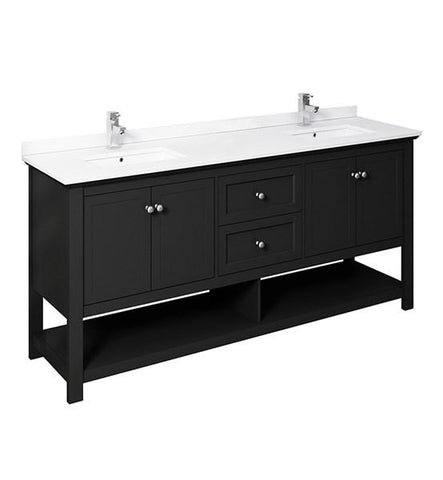 Image of Fresca Manchester 72" Black Traditional Double Sink Bathroom Cabinet w/ Top & Sinks | FCB2372BL-D-CWH-U FCB2372BL-D-CWH-U