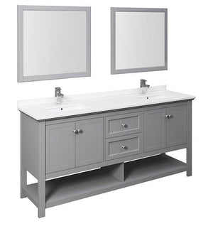Fresca Manchester 72" Gray Double Sink Bath Bowl Vanity Set w/ Mirrors & Faucet FVN2372GR-D-FFT1030BN