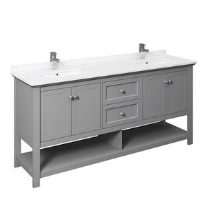 Fresca Manchester 72" Gray Traditional Double Sink Bathroom Cabinet w/ Top & Sinks | FCB2372GR-D-CWH-U