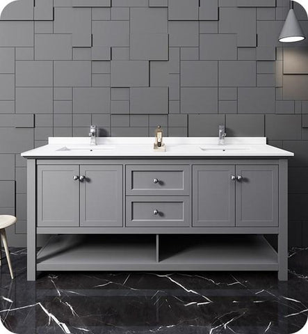 Image of Fresca Manchester 72" Gray Traditional Double Sink Bathroom Cabinet w/ Top & Sinks | FCB2372GR-D-CWH-U