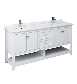 Fresca Manchester 72" White Traditional Double Sink Bathroom Cabinet w/ Top & Sinks | FCB2372WH-D-CWH-U