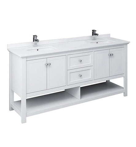 Image of Fresca Manchester 72" White Traditional Double Sink Bathroom Cabinet w/ Top & Sinks | FCB2372WH-D-CWH-U