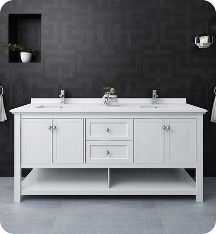 Fresca Manchester 72" White Traditional Double Sink Bathroom Cabinet w/ Top & Sinks | FCB2372WH-D-CWH-U