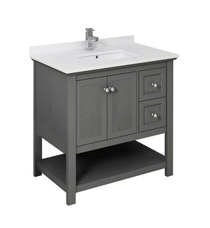 Fresca Manchester Regal 36" Gray Wood Veneer Traditional Bathroom Cabinet w/ Top & Sink | FCB2336VG-CWH-U