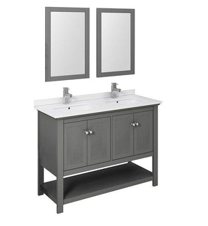 Fresca Manchester Regal 48" Gray Double Sink Bath Vanity Set w/ Mirrors/Faucet FVN2348VG-D-FFT1030BN