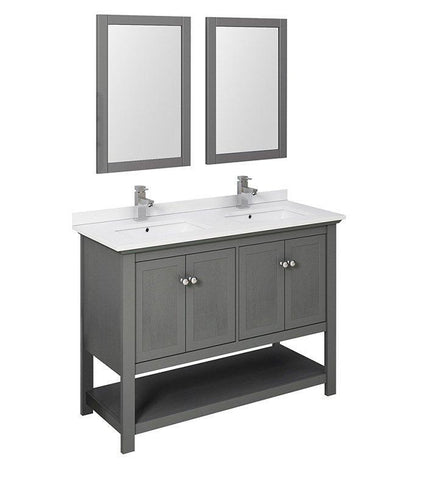 Image of Fresca Manchester Regal 48" Gray Double Sink Bath Vanity Set w/ Mirrors/Faucet FVN2348VG-D-FFT1030BN