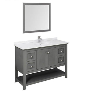 Fresca Manchester Regal 48" Gray Wood Veneer Bath Vanity Set w/ Mirror & Faucet FVN2348VG-FFT1030BN