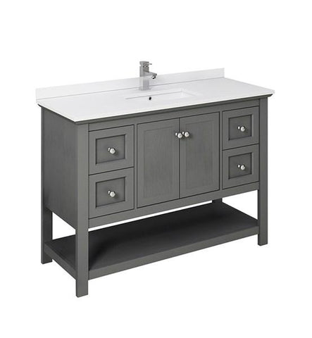 Image of Fresca Manchester Regal 48" Gray Wood Veneer Traditional Bathroom Cabinet w/ Top & Sink | FCB2348VG-CWH-U