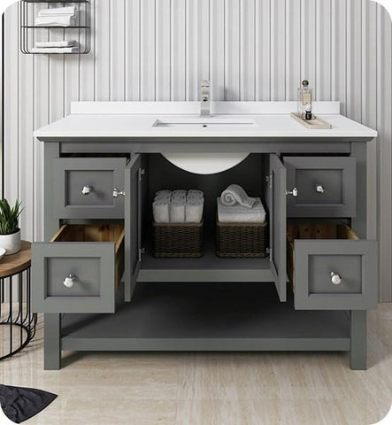 Fresca Manchester Regal 48" Gray Wood Veneer Traditional Bathroom Cabinet w/ Top & Sink | FCB2348VG-CWH-U